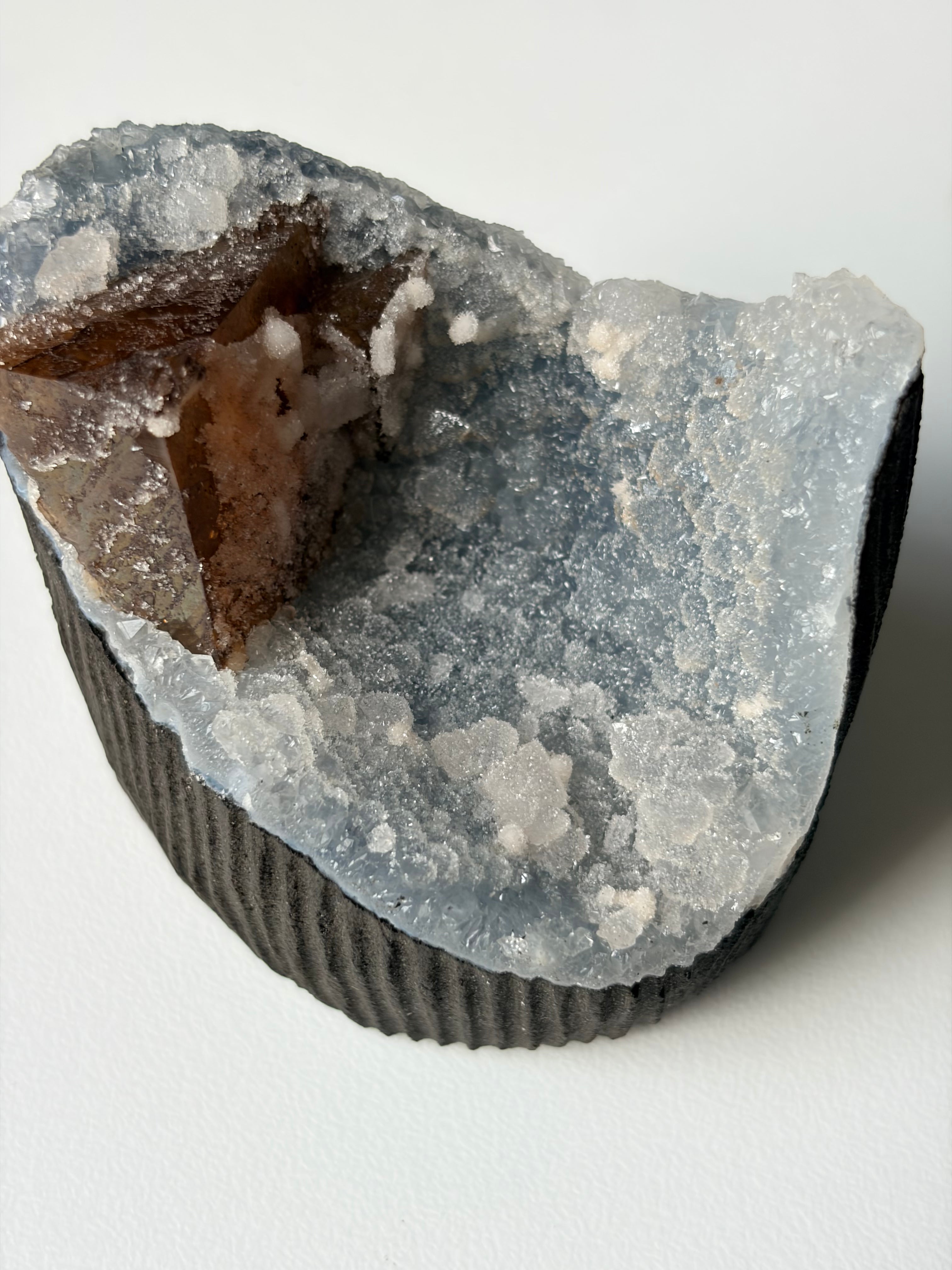 Crystallized Apophyllite on Chalcedony with Calcite Freeform