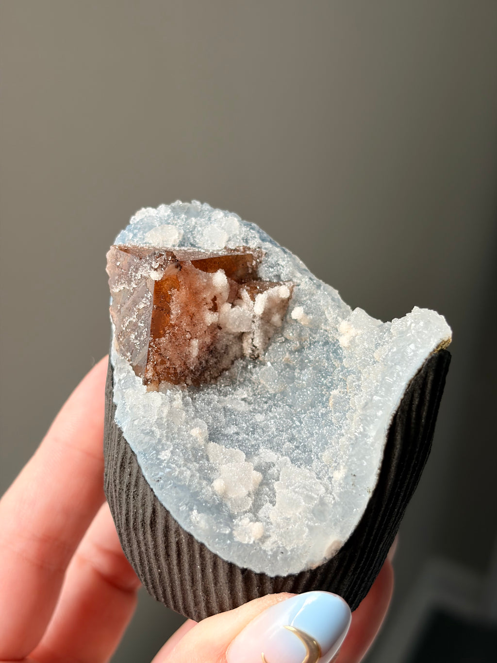 Crystallized Apophyllite on Chalcedony with Calcite Freeform