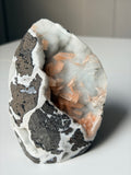 Peach Stilbite on Blue Chalcedony