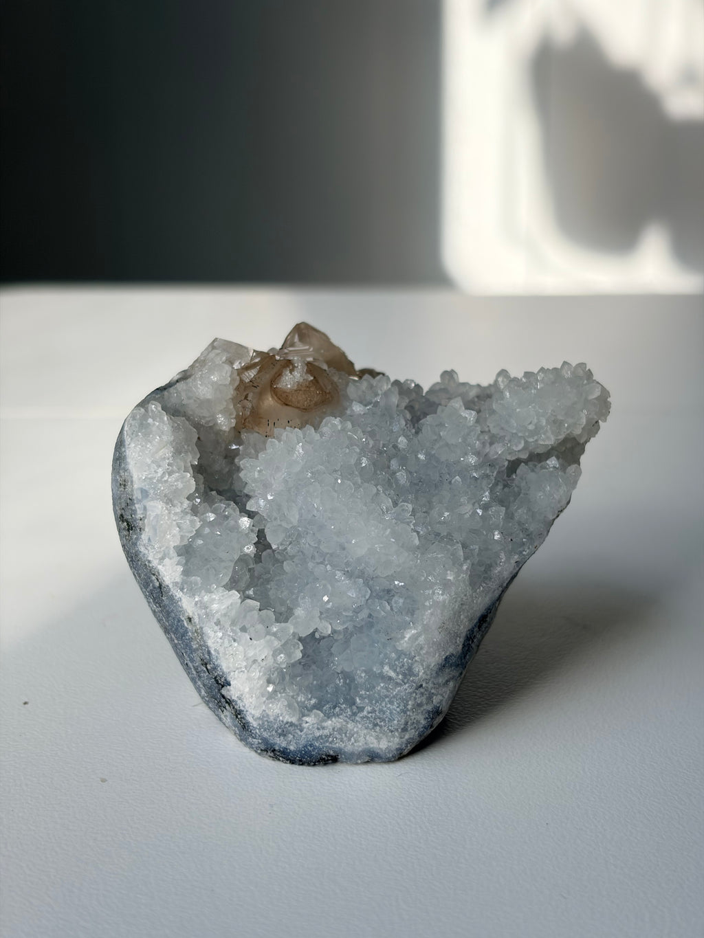 Crystallized Apophyllite on Chalcedony with Calcite Freeform