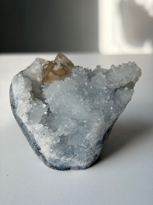 Crystallized Apophyllite on Chalcedony with Calcite Freeform