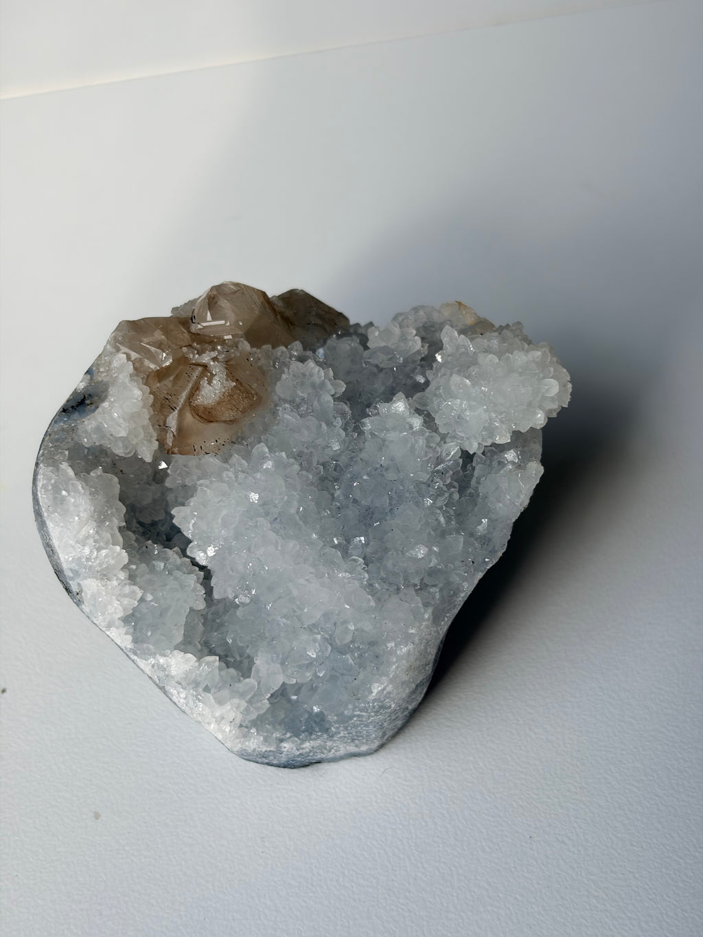 Crystallized Apophyllite on Chalcedony with Calcite Freeform