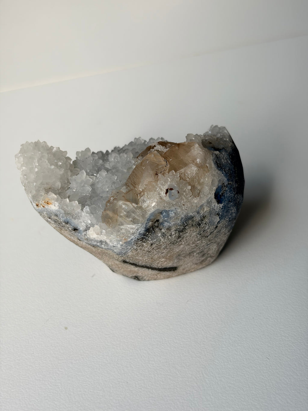 Crystallized Apophyllite on Chalcedony with Calcite Freeform