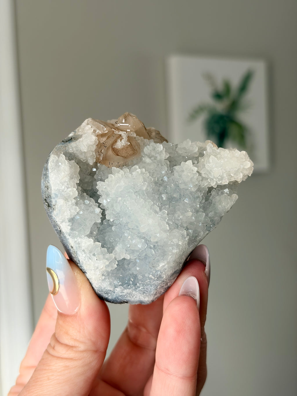 Crystallized Apophyllite on Chalcedony with Calcite Freeform