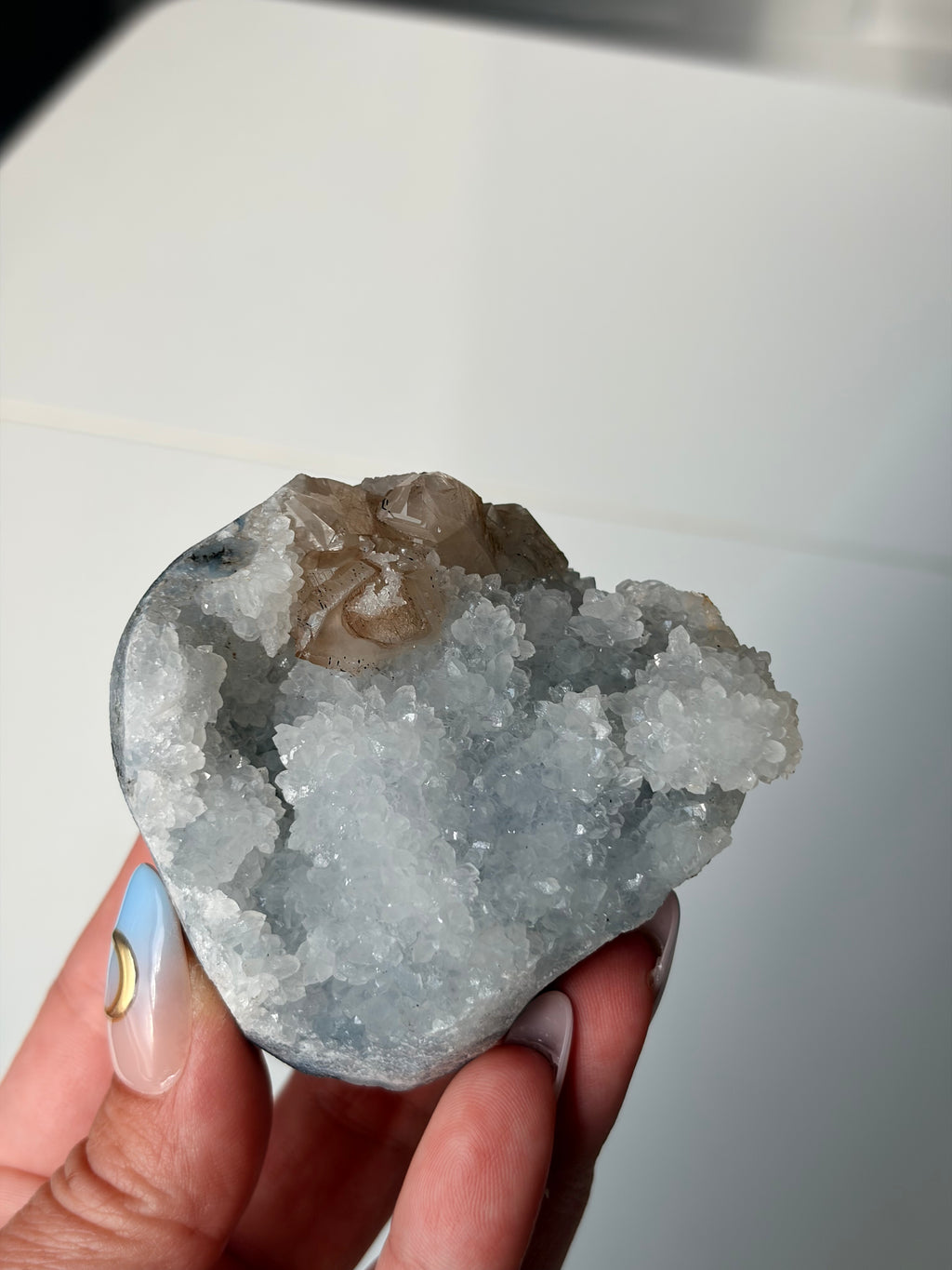 Crystallized Apophyllite on Chalcedony with Calcite Freeform