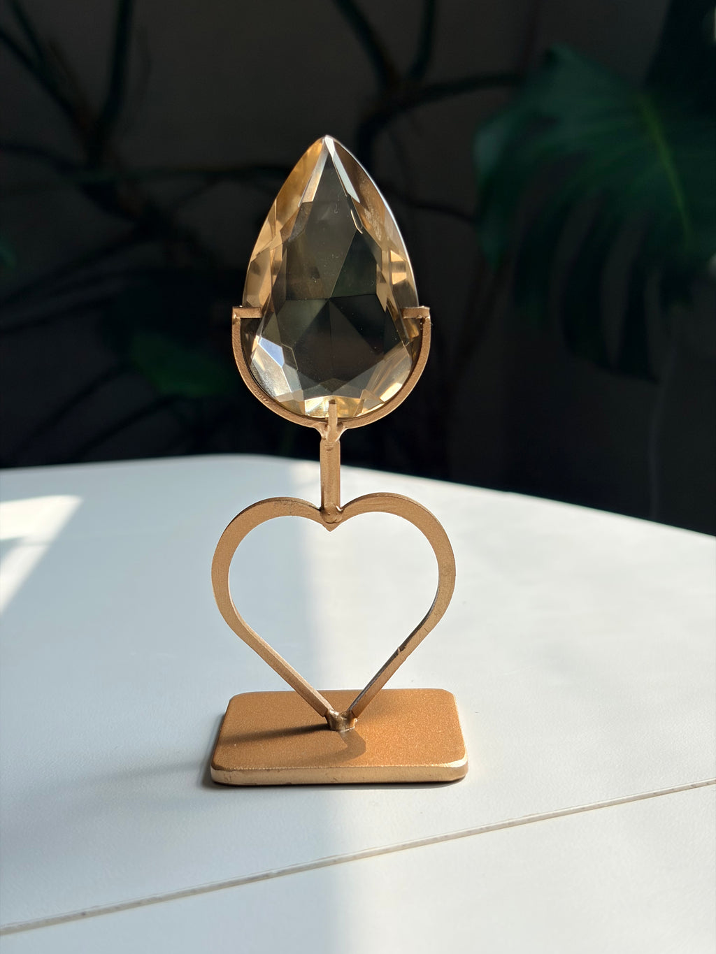 Faceted Citrine Gem on Heart Gold Stand