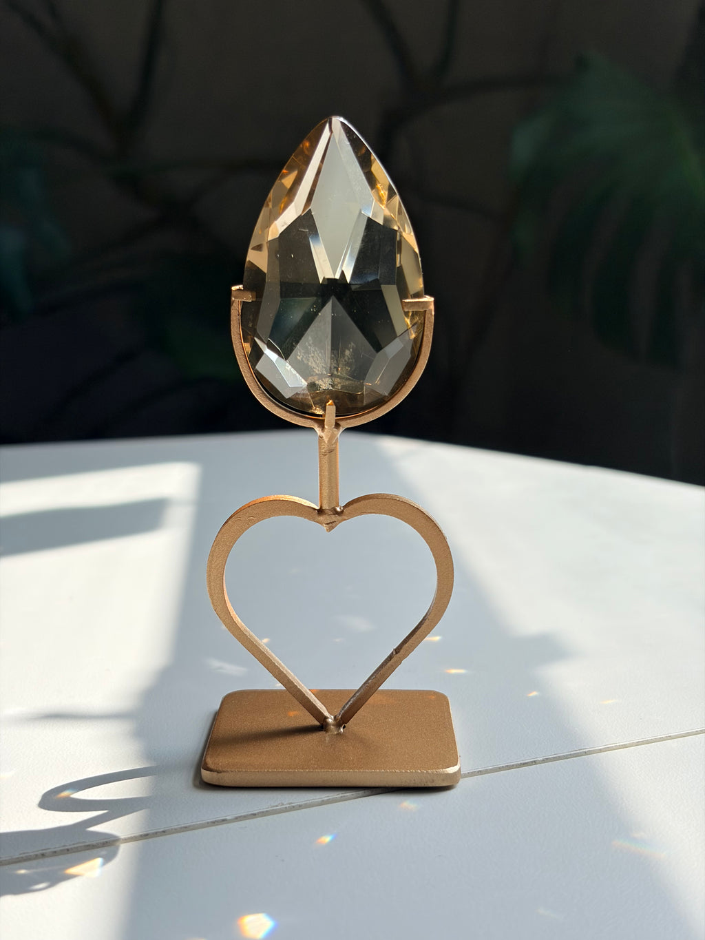 Faceted Citrine Gem on Heart Gold Stand