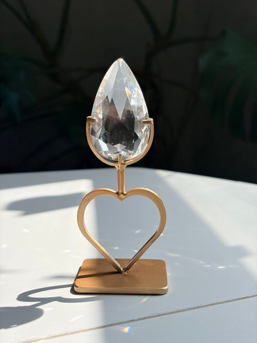 Faceted Clear Quartz Crystal on Heart Gold Stand