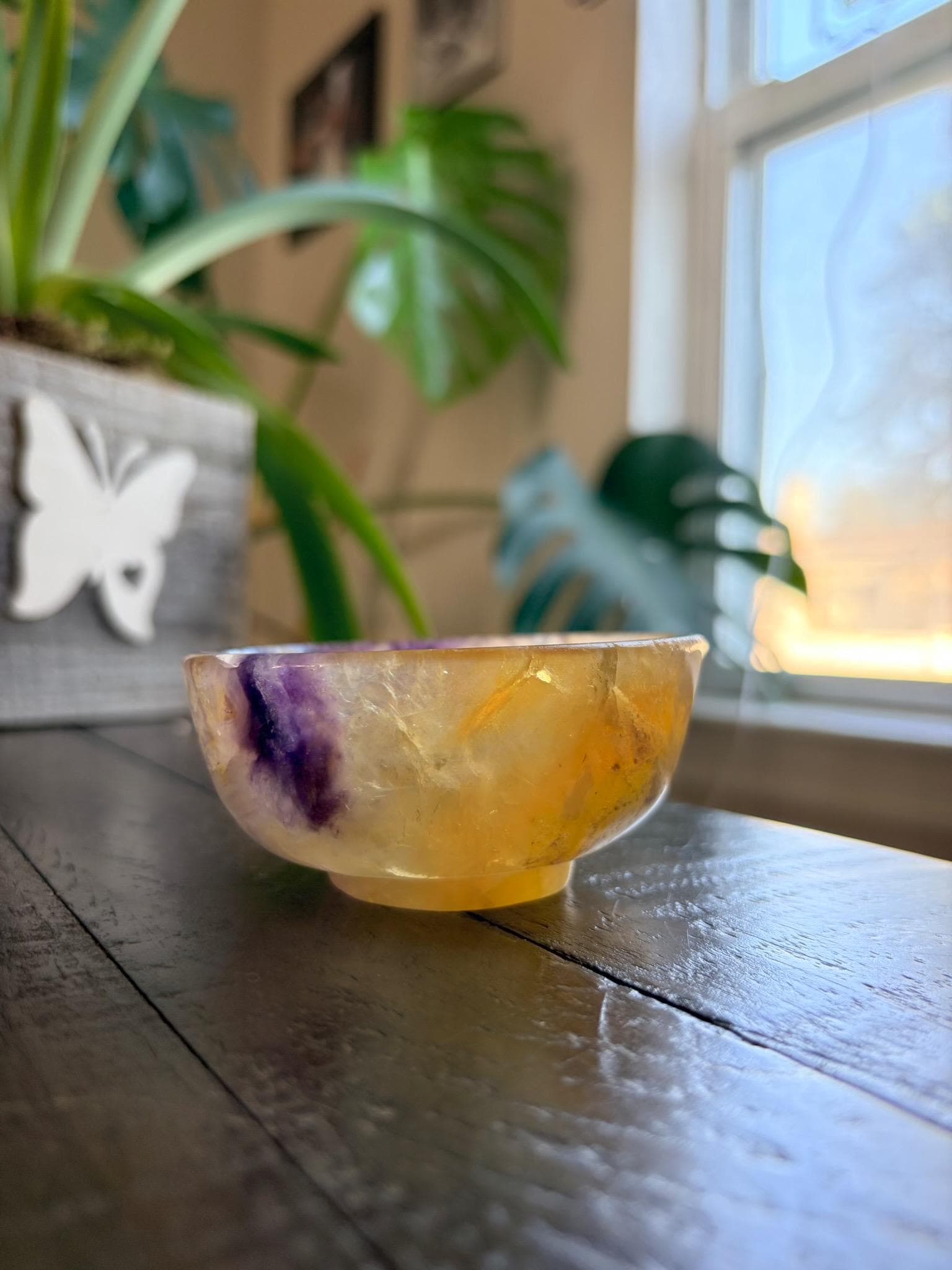 Vibrant Natural Fluorite Bowl | Gorgeous Yellow & Purple Crystal | Home Décor & Altar