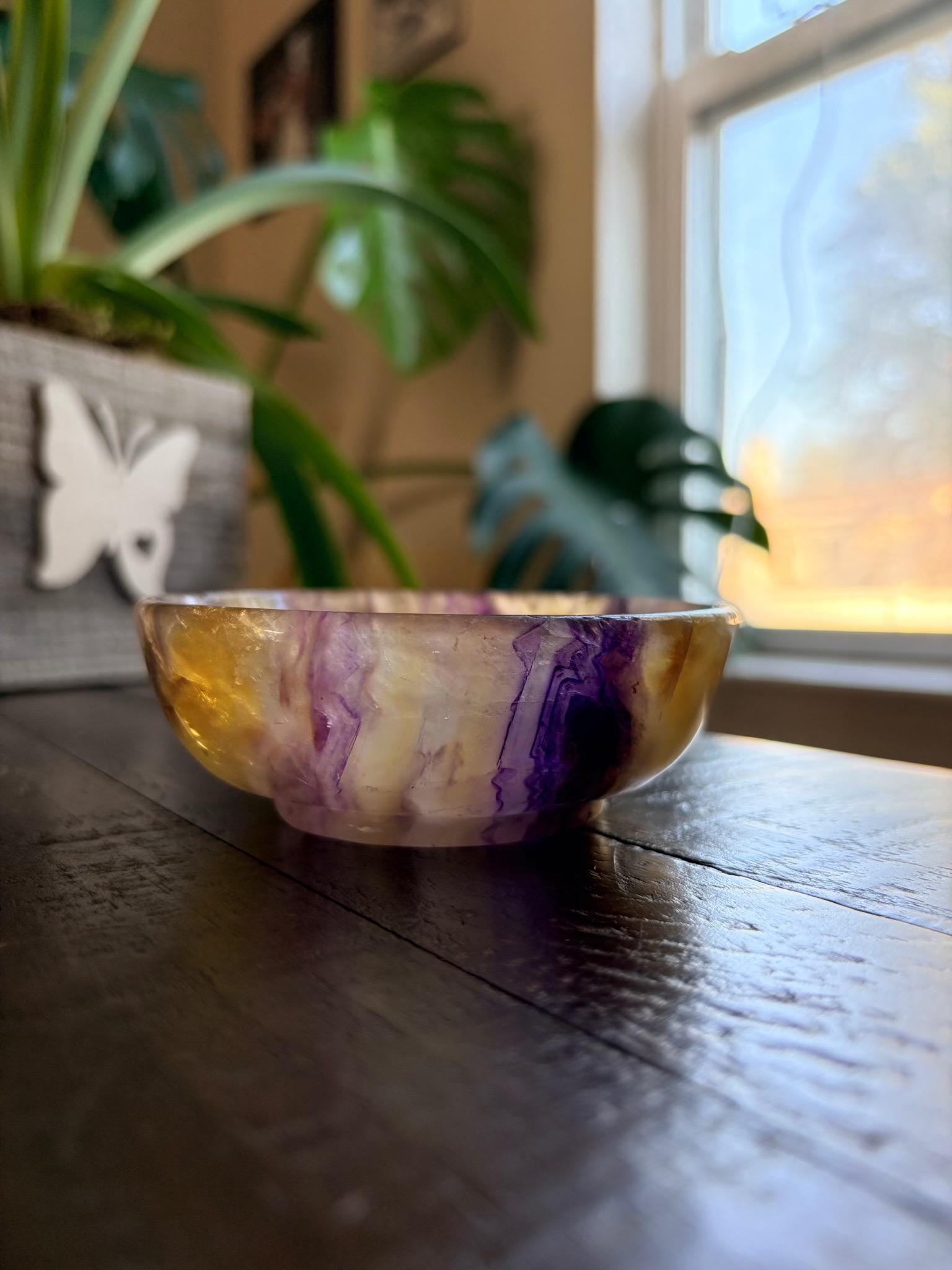 Vibrant Natural Fluorite Bowl | Gorgeous Yellow & Purple Crystal | Home Décor & Altar