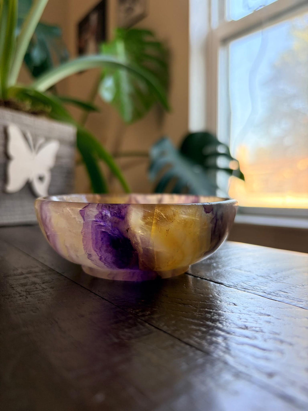 Vibrant Natural Fluorite Bowl | Gorgeous Yellow & Purple Crystal | Home Décor & Altar