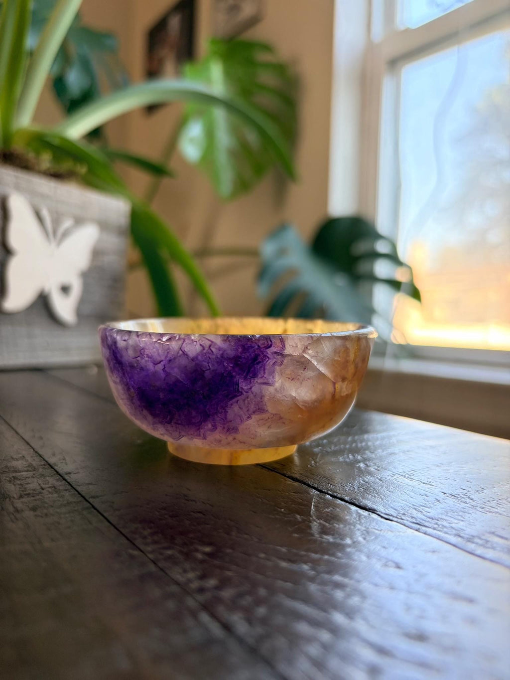 Vibrant Natural Fluorite Bowl | Gorgeous Yellow & Purple Crystal | Home Décor & Altar