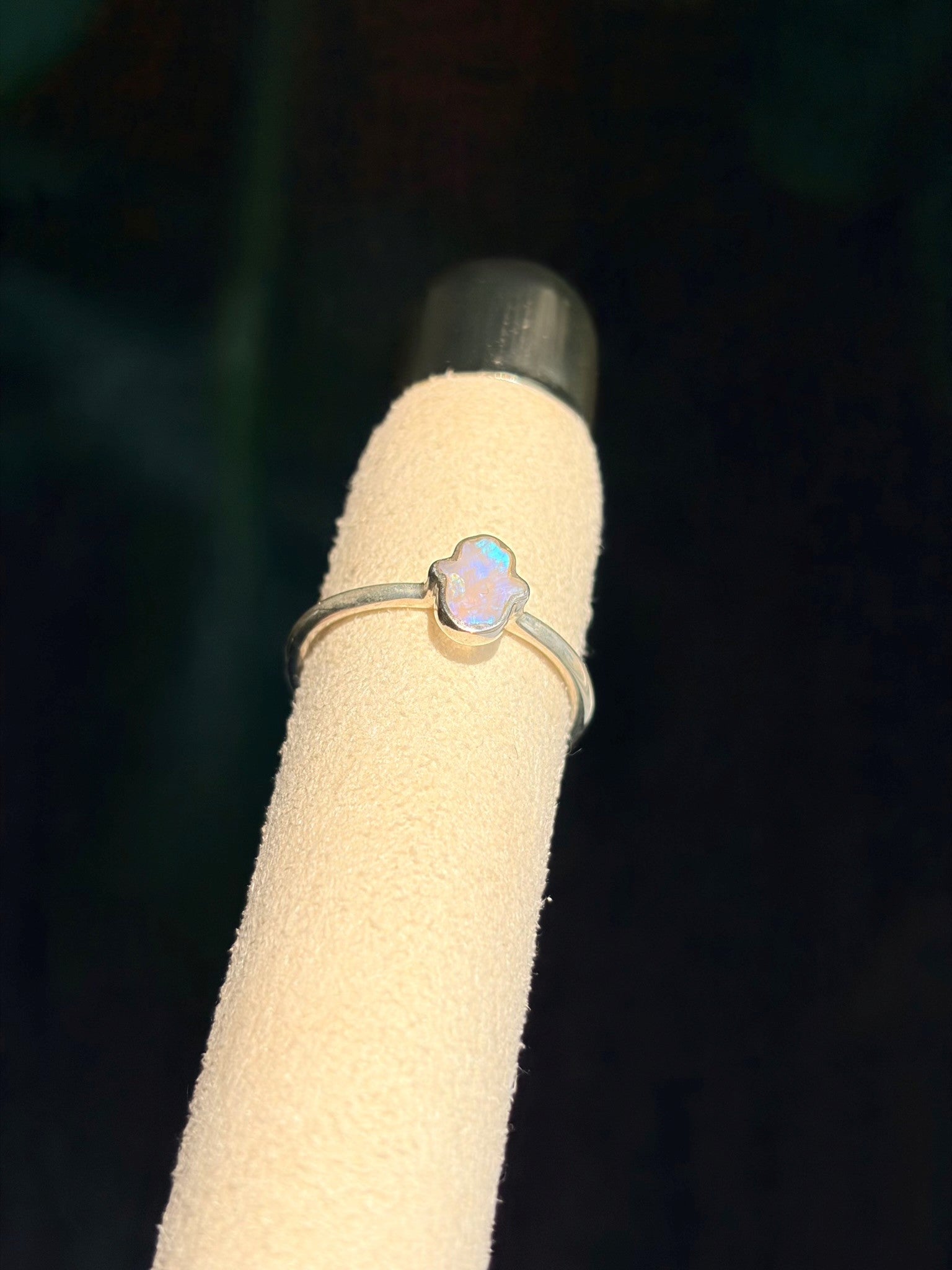 Sterling Silver Moonstone Hamsa Ring .925 Size 7